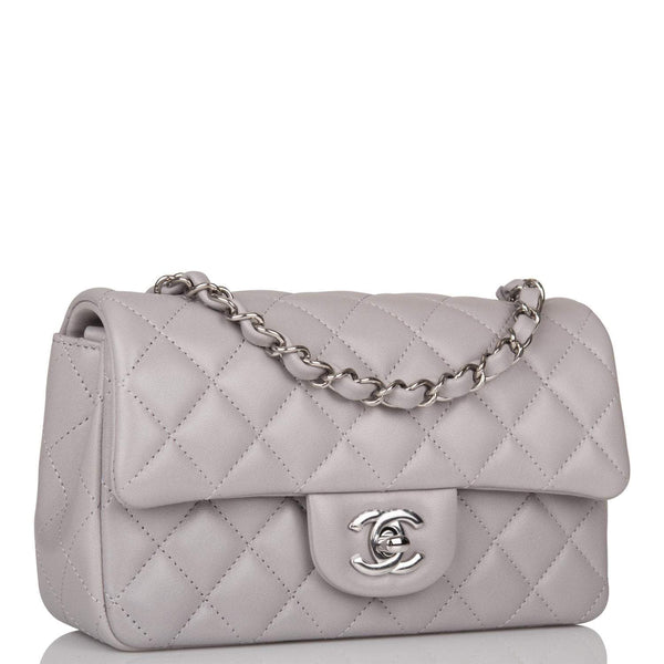 Chanel Light Grey Quilted Lambskin Rectangular Mini Classic Flap Bag Silver Hardware