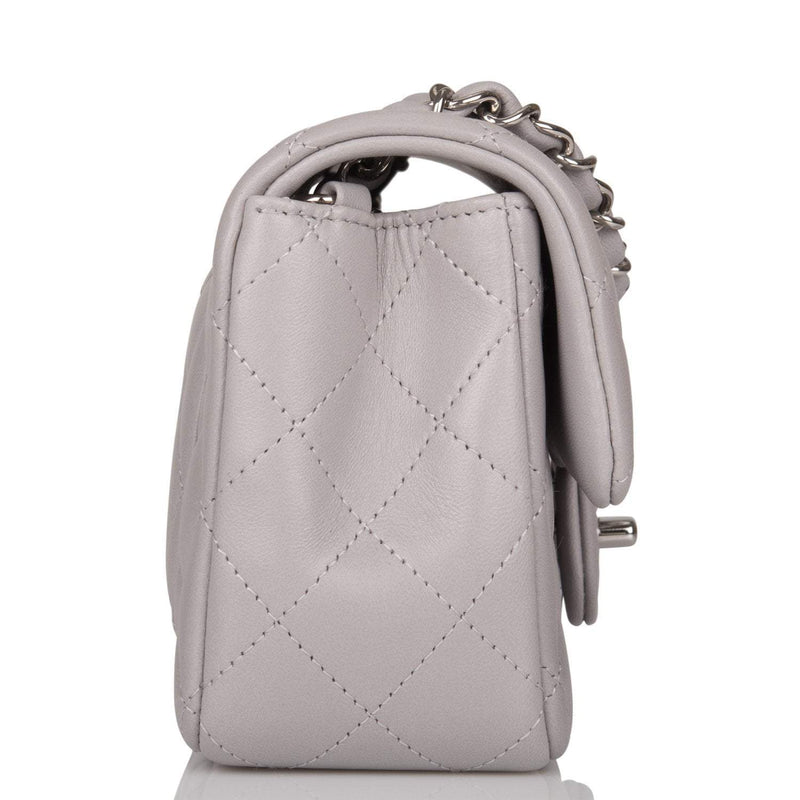 Chanel Light Grey Quilted Lambskin Rectangular Mini Classic Flap Bag Silver Hardware