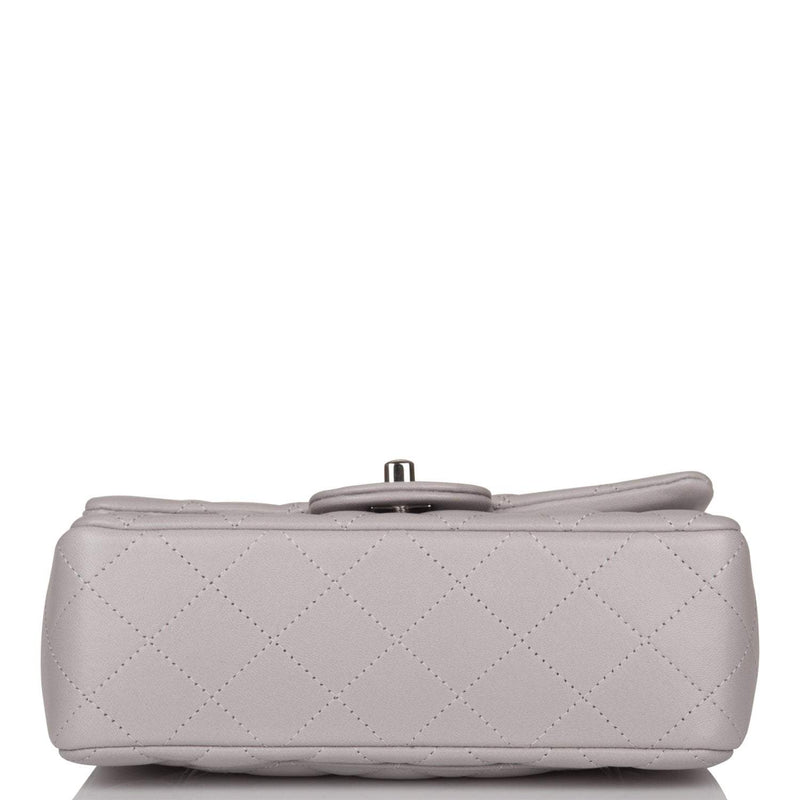 Chanel Light Grey Quilted Lambskin Rectangular Mini Classic Flap Bag Silver Hardware