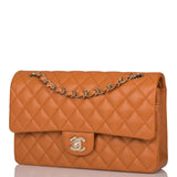 Chanel Caramel Brown Quilted Caviar Medium Classic Double Flap Bag Light Gold Hardware