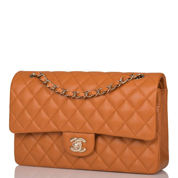 Chanel Caramel Brown Quilted Caviar Medium Classic Double Flap Bag Light Gold Hardware