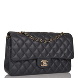 Chanel Medium Classic Double Flap Bag Dark Grey Caviar Light Gold Hardware