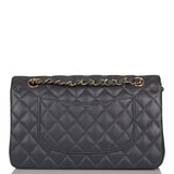 Chanel Medium Classic Double Flap Bag Dark Grey Caviar Light Gold Hardware