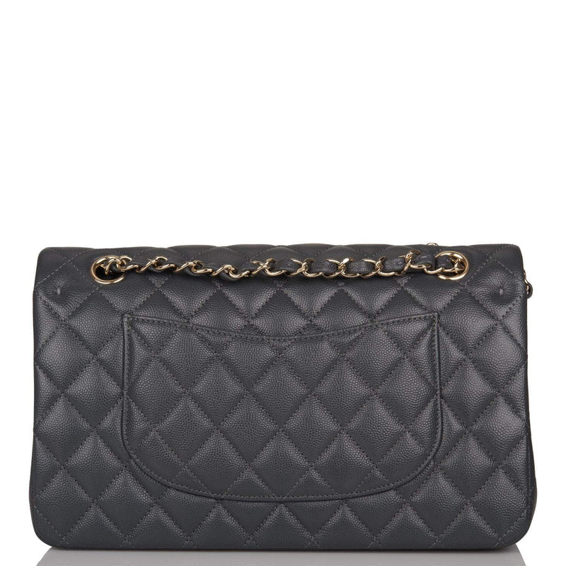 Chanel Medium Classic Double Flap Bag Dark Grey Caviar Light Gold Hardware