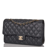 Chanel Medium Classic Double Flap Bag Dark Grey Caviar Light Gold Hardware