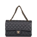 Chanel Medium Classic Double Flap Bag Dark Grey Caviar Light Gold Hardware