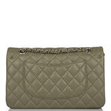 Chanel Green Quilted Lambskin Medium Classic Double Flap Bag Silver Hardware