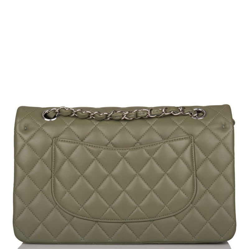 Chanel Green Quilted Lambskin Medium Classic Double Flap Bag Silver Hardware