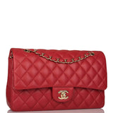 Chanel Medium Classic Double Flap Bag Red Lambskin Light Gold Hardware