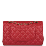 Chanel Medium Classic Double Flap Bag Red Lambskin Light Gold Hardware