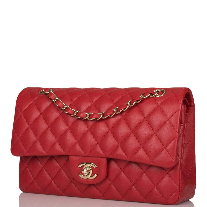 Chanel Medium Classic Double Flap Bag Red Lambskin Light Gold Hardware