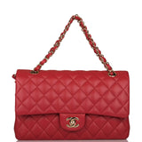 Chanel Medium Classic Double Flap Bag Red Lambskin Light Gold Hardware