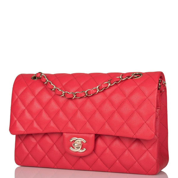 Chanel Medium Classic Double Flap Bag Pink Caviar Light Gold Hardware