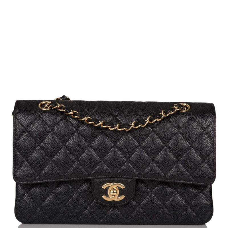 Chanel Medium Classic Double Flap Bag Black Quilted Caviar Gold Hardware