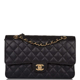 Chanel Black Quilted Caviar Medium Classic Double Flap Bag Gold Hardware