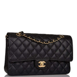 Chanel Black Quilted Caviar Medium Classic Double Flap Bag Gold Hardware