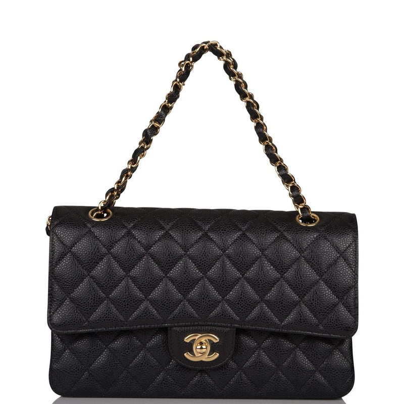 Chanel Medium Classic Double Flap Bag Black Quilted Caviar Gold Hardware