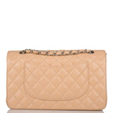 Chanel Medium Classic Double Flap Bag Beige Quilted Caviar Silver Hardware