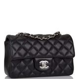 Chanel Black Quilted Lambskin Rectangular Mini Classic Flap Bag Silver Hardware