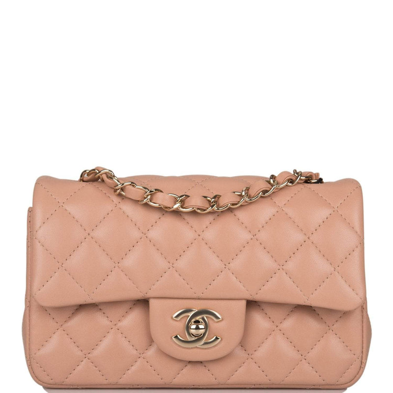 Chanel Beige Quilted Lambskin Rectangular Mini Classic Flap Bag Light Gold Hardware