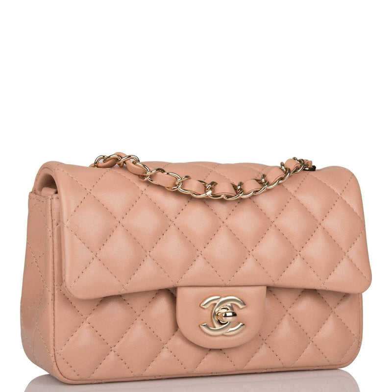 Chanel Beige Quilted Lambskin Rectangular Mini Classic Flap Bag Light Gold Hardware