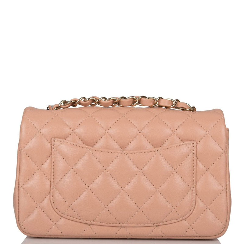 Chanel Beige Quilted Lambskin Rectangular Mini Classic Flap Bag Light Gold Hardware