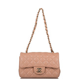 Chanel Beige Quilted Lambskin Rectangular Mini Classic Flap Bag Light Gold Hardware