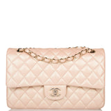 Chanel Medium Classic Double Flap Bag Beige Iridescent Calfskin Light Gold Hardware