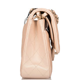 Chanel Medium Classic Double Flap Bag Beige Iridescent Calfskin Light Gold Hardware