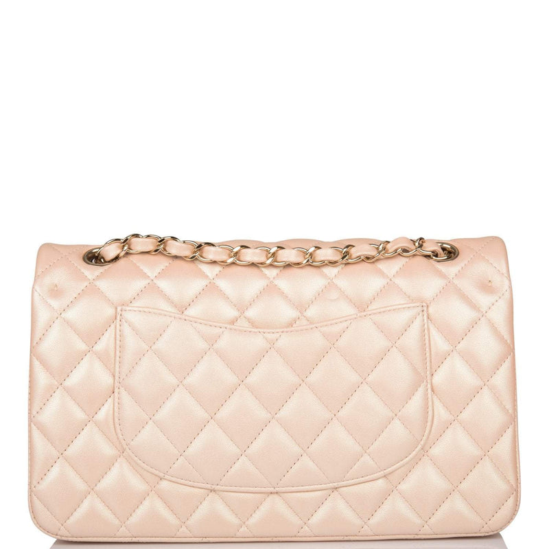 Chanel Medium Classic Double Flap Bag Beige Iridescent Calfskin Light Gold Hardware