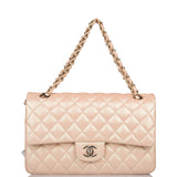 Chanel Medium Classic Double Flap Bag Beige Iridescent Calfskin Light Gold Hardware