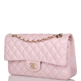 Chanel Medium Classic Double Flap Bag Pink Iridescent Lambskin Light Gold Hardware