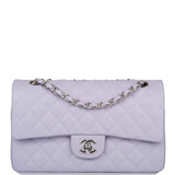 Chanel Medium Classic Double Flap Bag Lavender Quilted Caviar Silver Hardware