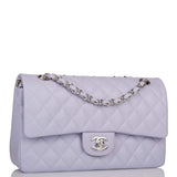 Chanel Medium Classic Double Flap Bag Lavender Quilted Caviar Silver Hardware