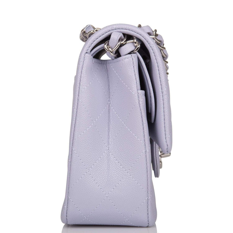 Chanel Medium Classic Double Flap Bag Lavender Quilted Caviar Silver Hardware