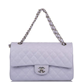 Chanel Medium Classic Double Flap Bag Lavender Quilted Caviar Silver Hardware