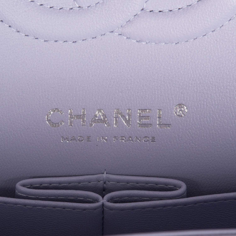 Chanel Medium Classic Double Flap Bag Lavender Quilted Caviar Silver Hardware