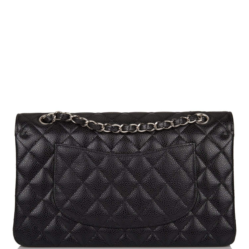 Chanel  Medium Classic Double Flap Bag Black Quilted Caviar Silver Hardware