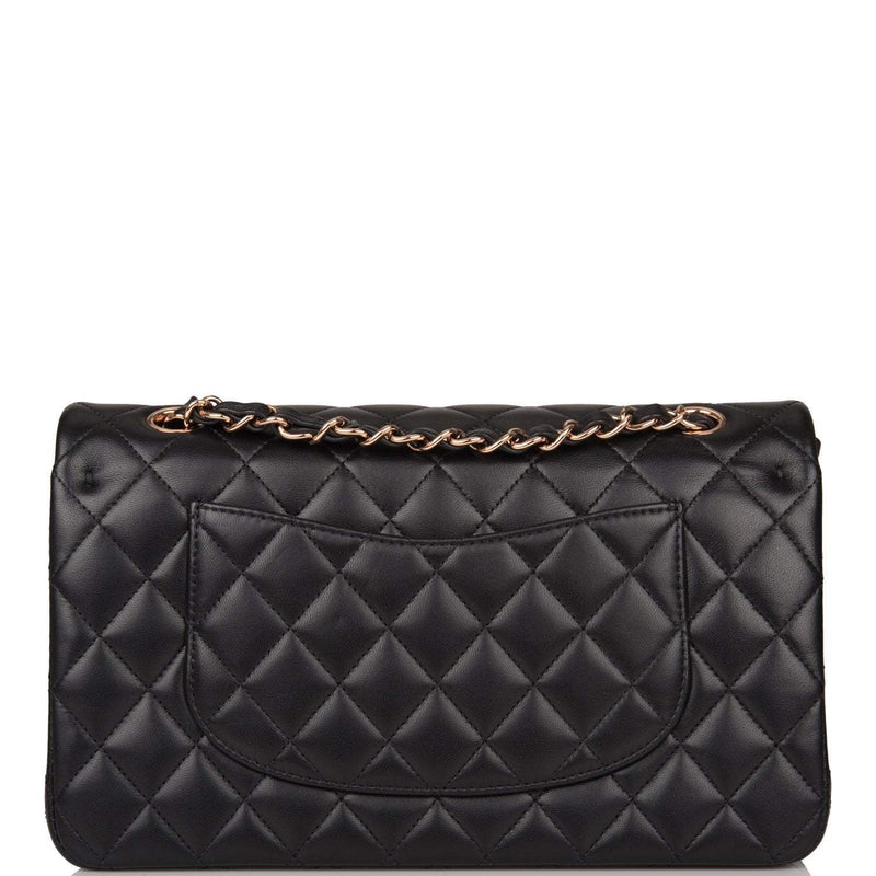 Chanel Medium Classic Double Flap Bag Black Quilted Lambskin Rose Gold Hardware