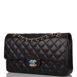 Chanel Medium Classic Double Flap Bag Black Quilted Lambskin Rose Gold Hardware