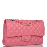 Chanel  Medium Classic Double Flap Bag Rose Quilted Lambskin Silver Hardware