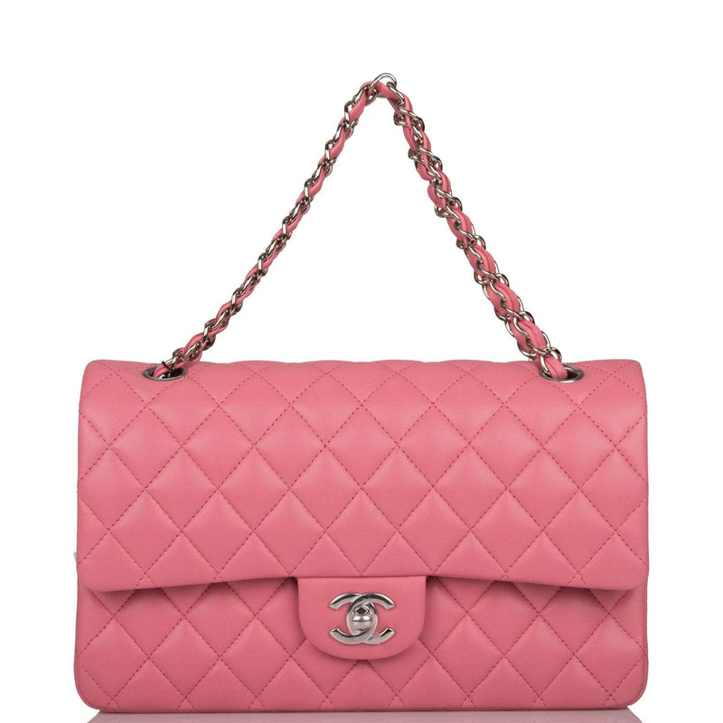 Chanel  Medium Classic Double Flap Bag Rose Quilted Lambskin Silver Hardware