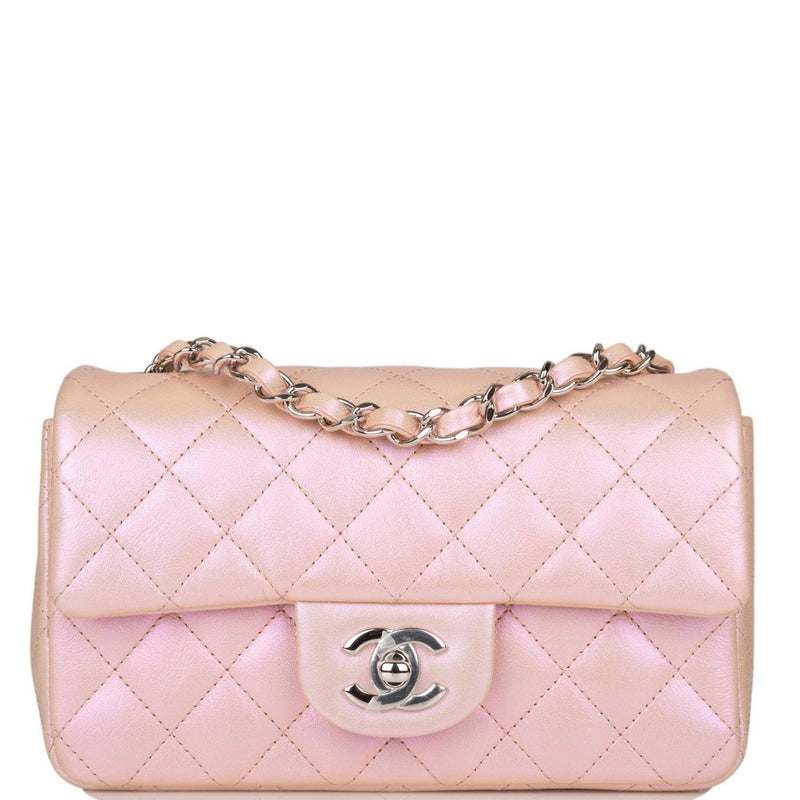 Chanel Mini Rectangular Flap Bag Pink Iridescent Lambskin Silver Hardware