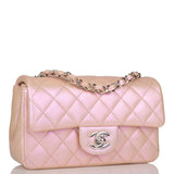 Chanel Mini Rectangular Flap Bag Pink Iridescent Lambskin Silver Hardware