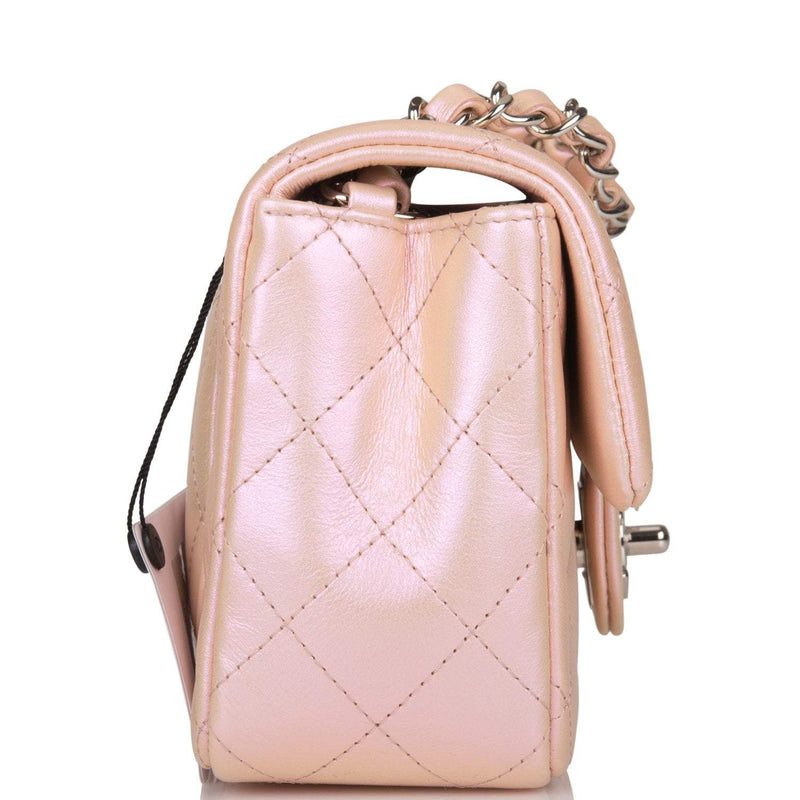 Chanel Mini Rectangular Flap Bag Pink Iridescent Lambskin Silver Hardware