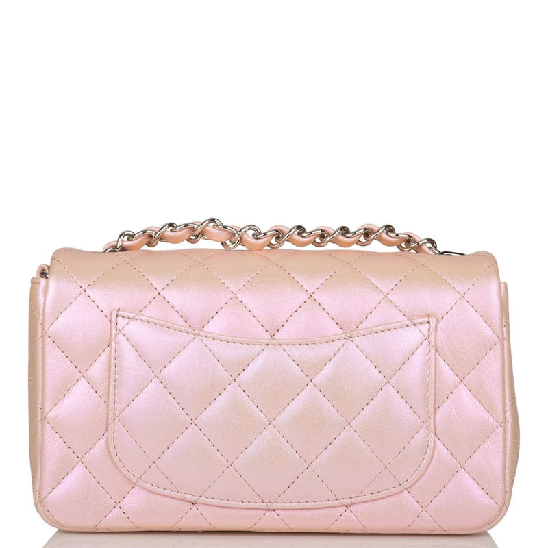 Chanel Mini Rectangular Flap Bag Pink Iridescent Lambskin Silver Hardware