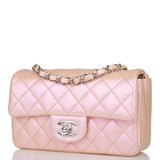 Chanel Mini Rectangular Flap Bag Pink Iridescent Lambskin Silver Hardware