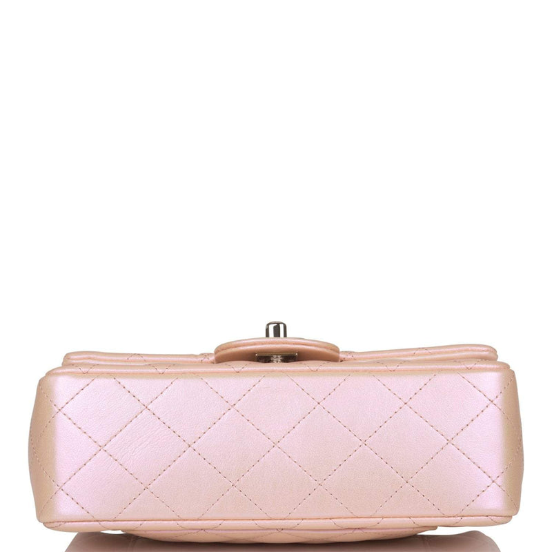 Chanel Mini Rectangular Flap Bag Pink Iridescent Lambskin Silver Hardware