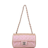 Chanel Mini Rectangular Flap Bag Pink Iridescent Lambskin Silver Hardware