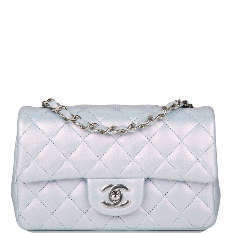 Chanel Mini Rectangular Flap Bag Blue Iridescent Lambskin Silver Hardware